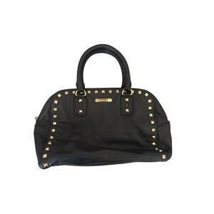 Michael Kors Black Studded Pebbled Leather Satchel Gold Hardware Bag